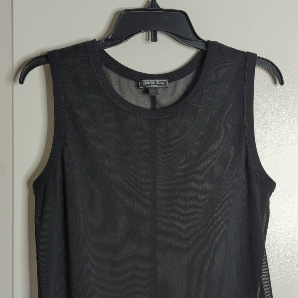 Saks 5th Ave New York Black Label Women's M Sleeveless Black Sheer Tank Top - Picture 3 of 9